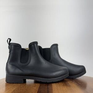 Womens Chooka Black Rubber Faux Fur Lined Pull On Chelsea Rain Boots Size 8 M